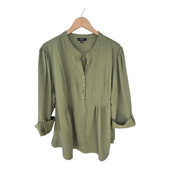Cocomo Womens Tunic Shirt Blouse 3X Plus Green Roll Tab Sleeve - Picture 1 of 11